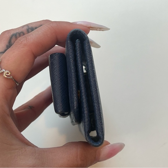 Prada Navy Blue & Gold Ribbon Bow Logo Small Wallet Key Case Holder Cardholder - Picture 6 of 12